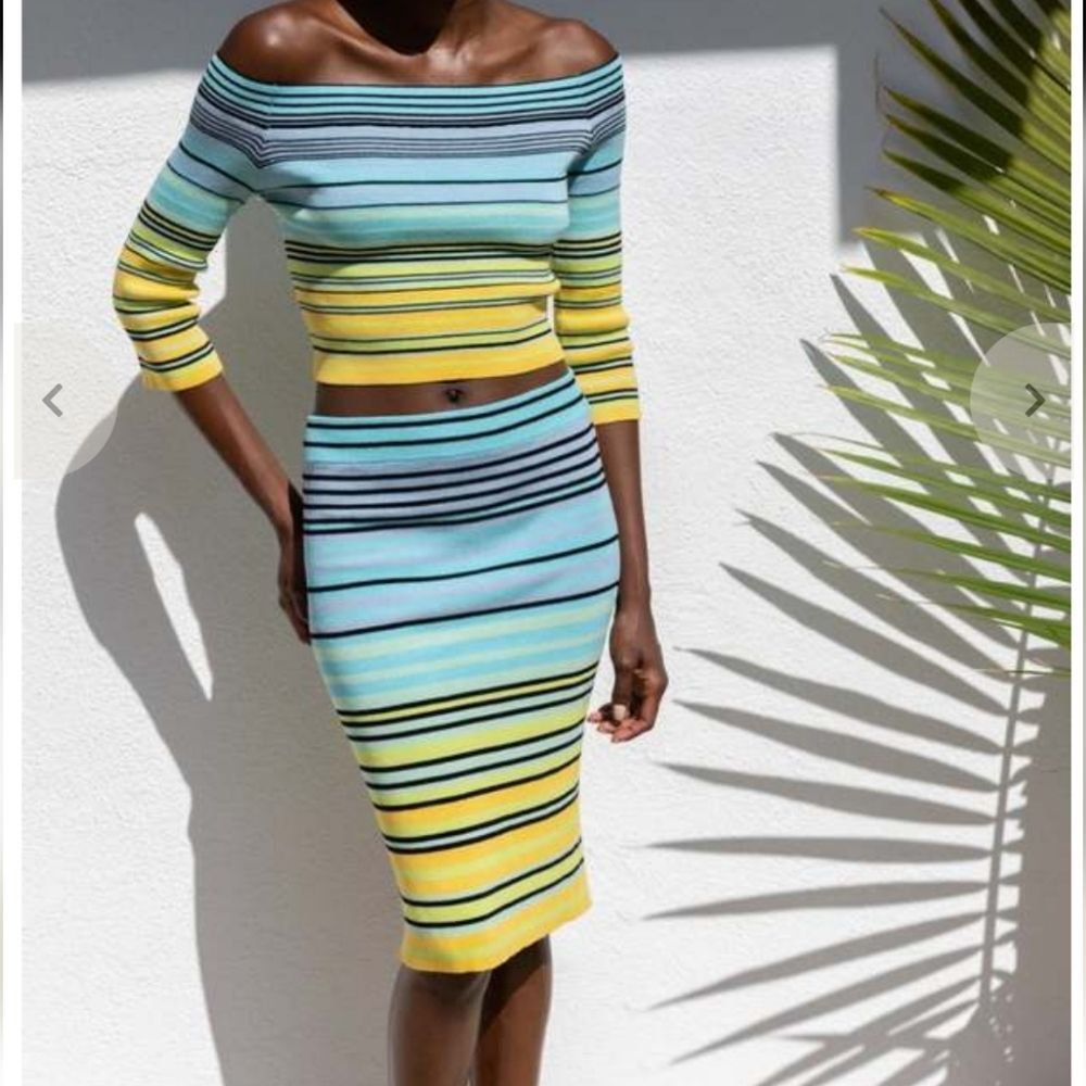 Le Superbe Oaxaca Multi Stripe Rib Knit Pencil Skirt Women's Size Medium Revolve